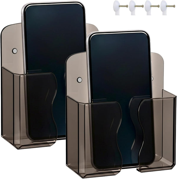 Eldraqth 2 Pcs Wall Mount Phone Holder, Phone Stand with Self Adhesive, Clear
