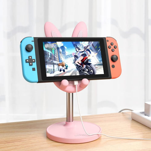 OATSBASF Adjustable Cute Bunny Phone Stand, Kawaii Phone Holder for Desk, Compatible with All Mobile Phones (Pink)