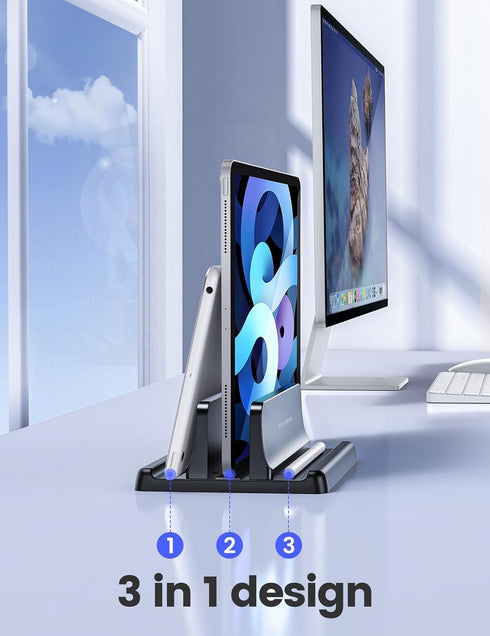 Vaydeer Vertical Laptop Stand Holder, Adjustable Desktop Dock for MacBook Pro, Air, HP, Dell, and Lenovo - Black