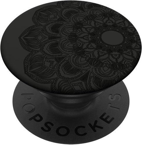 Black Carnation Mandala Floral Lotus Retro Art, Zen Yoga Gift PopSockets Adhesive PopGrip