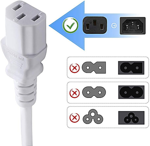 White Replacement Power Cord for Computer Monitor and TV.