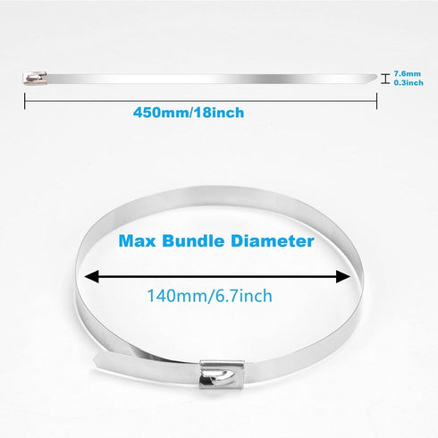 Metal Cable Zip Ties: 80Pcs Stainless Steel, 390 Lbs Heavy Duty Self-Locking Strap Ties, 18Inch for Garden