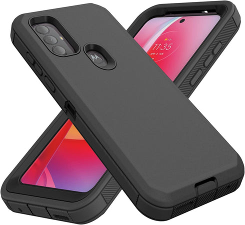 for Motorola Moto G Play 2023 Case, Heavy Duty Defender Shockproof Dustproof Protection 3 in 1 Rugged Cover, Black