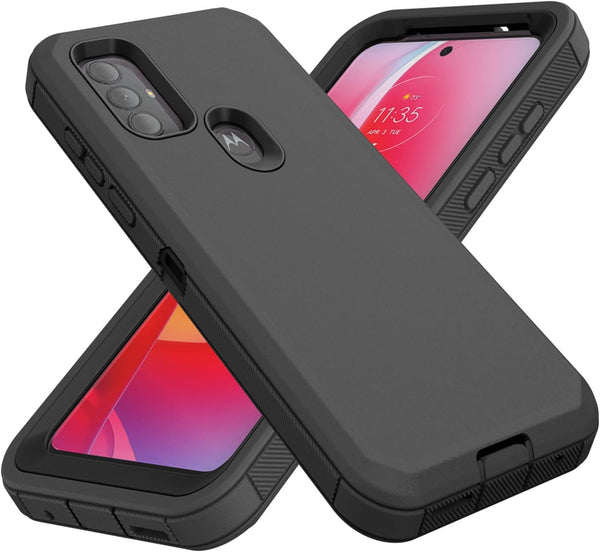 for Motorola Moto G Play 2023 Case, Heavy Duty Defender Shockproof Dustproof Protection 3 in 1 Rugged Cover, Black