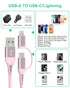 Pink Retractable Car Charger Coiled Lightning Cable, 2 in 1 for Apple Carplay & Android Auto