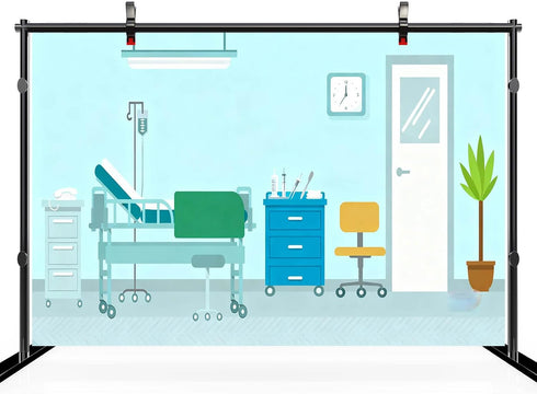 CHNYWORK 5x3ft Cartoon Operating Room Backdrop Hospital Ward Surgery Anesthesia Bed Medical Equipment Background Kids