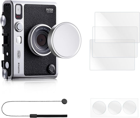 Rieibi Lens Cap & Screen Protector for Fujifilm Instax Mini EVO, Accessories with Anti-Loss String & LCD Protector