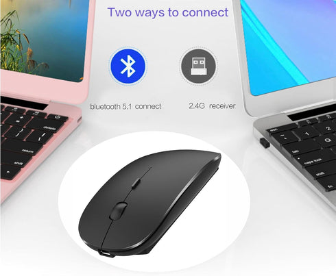 Bluetooth Mouse for iPad Pro, Rechargeable Wireless Mouse for MacBook, Chromebook, Windows Laptop (Black)