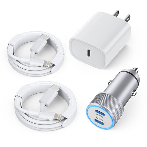 iPhone Car Charger, Dual USB C Fast Charger, 40W Type C Car Fast Charger with 2 Pack 3.3ft Lightning Cable for iPhone
