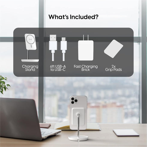 TALK WORKS Magnetic Desktop Cell Phone Stand for iPhone 15/Pro/Max, Compatible with MagSafe iPhone Cases and Charging