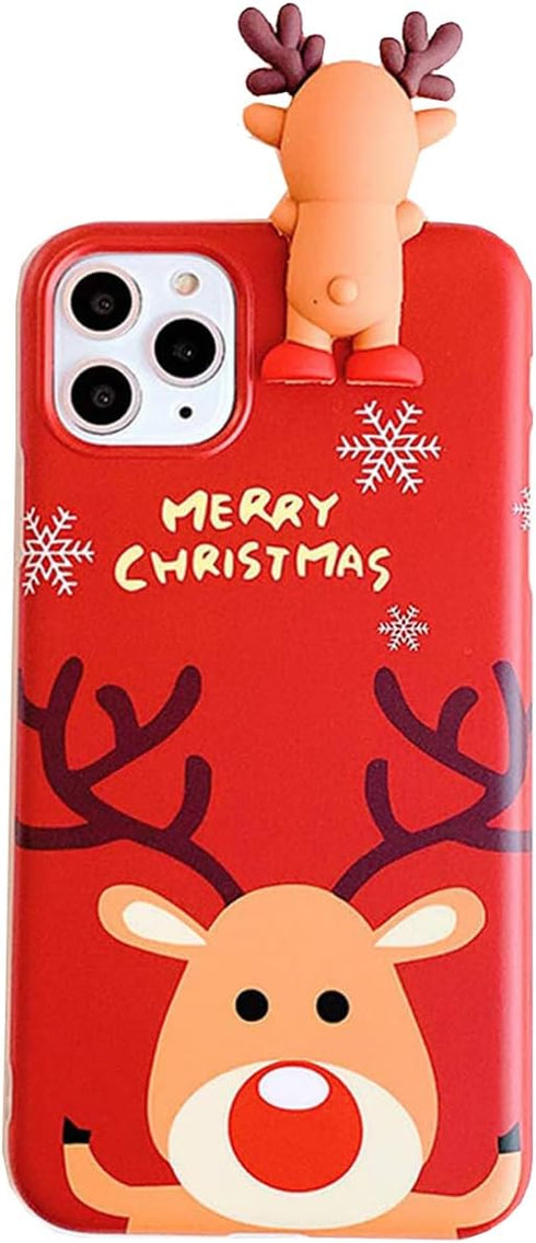 Christmas iPhone 15 Pro Max Case (Red) - Merry Christmas 3D Cute Snowman Santa/Elk Antlers Soft Silicone TPU