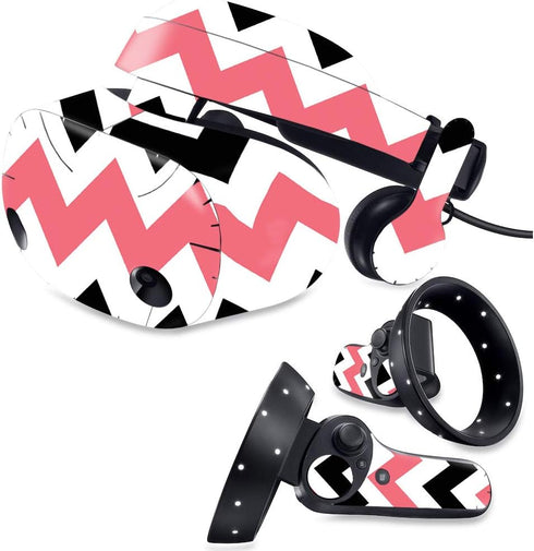 MightySkins Skin for Samsung Odyssey Plus VR, Black Pink Chevron, Durable Vinyl Decal Wrap Cover, Easy to Apply and
