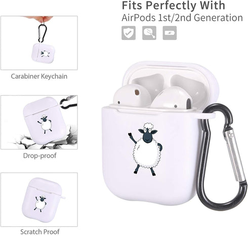 MAYCARI Cute Sheep AirPods Case with Keychain, Soft TPU Cover Compatible with Apple AirPods (White)
