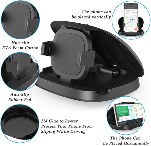 JOYEKY 360 Cell Phone Holder for Car, Vertical Horizontal Car Phone Mount with Rotate Dashboard Cradle Compatible