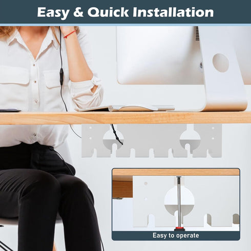 Under Desk Cable Management Tray, 2 Pack White, OSteed Cord Organizer for Desk Wire Management
