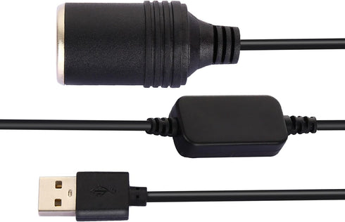 USB A Male to 12V Socket Female Cable Adapter - Black (10.5ft)