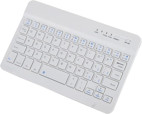 7 Inch Mini Universal Bluetooth Keyboard, Multi-Function Aluminum Alloy Portable Ultra-Slim White Color Keypad, Compatible for Multiple Systems
