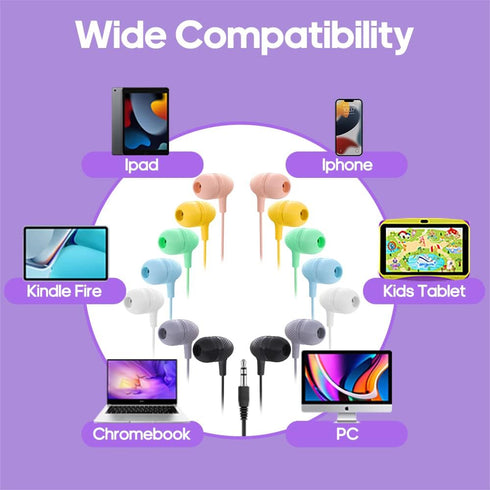 Kids Earbuds Bulk, 30 Pack Macaron Colors Mixed, Durable Earphones for Schools, Classrooms, and Gifts