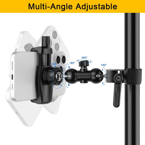 Phone Holder Clamp Mount for Treadmill/Spin Bike/Baby Stroller, Compatible with 3.5~7.5" Smartphones, 360° Adjustable