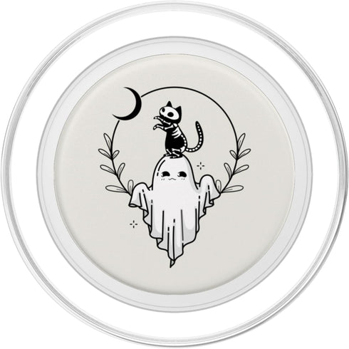 Cute Creepy Skeleton Cat Ghost Floral Moon Halloween Cat PopSockets PopGrip for MagSafe