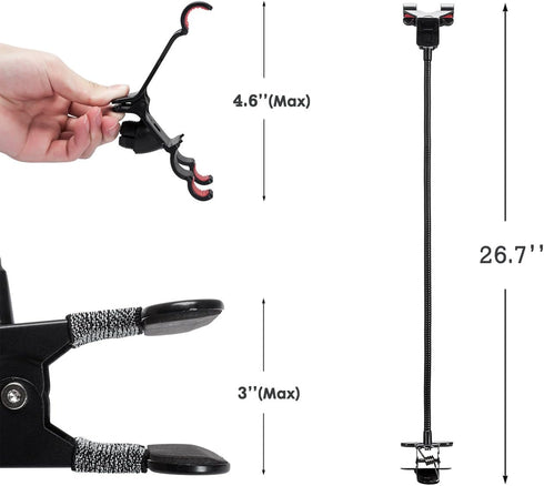 ZTON Metal-Enhanced Mobile Phone Holder, Lazy Bracket with Flexible Long Arms Clip Mount for iPhone, Black