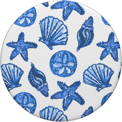 Coastal Granddaughter Preppy Shells Nautical Blue Watercolor PopSockets Standard PopGrip