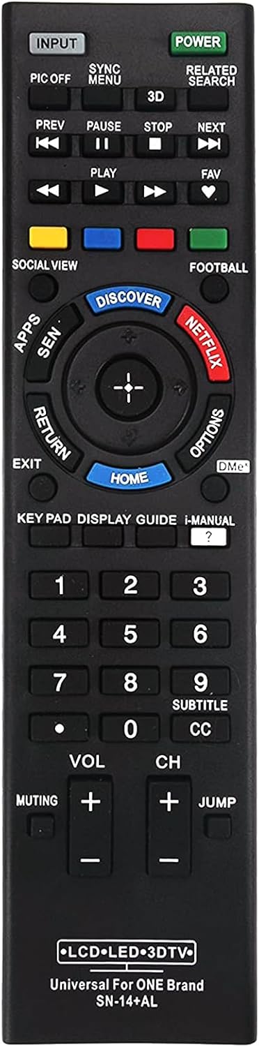 Universal Remote Replacement for Almost All Sony TV LCD LED 3D HDTV Smart Bravia TV