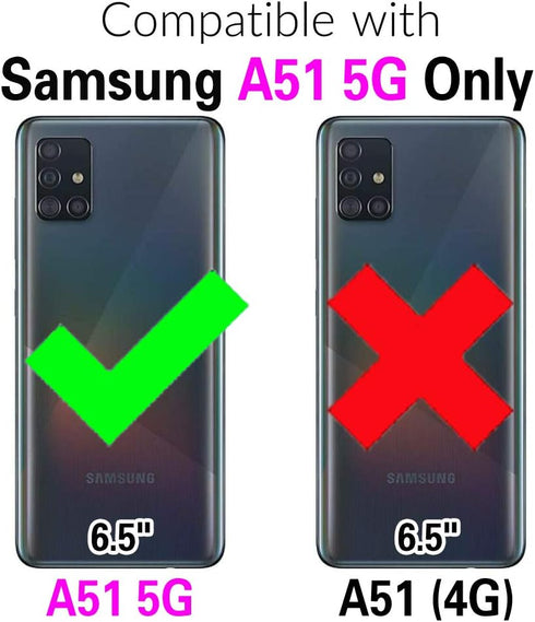 Samsung Galaxy A51 5G Phone Case with Tempered Glass Screen Protector, Credit Card Holder, Rugged Black Cover