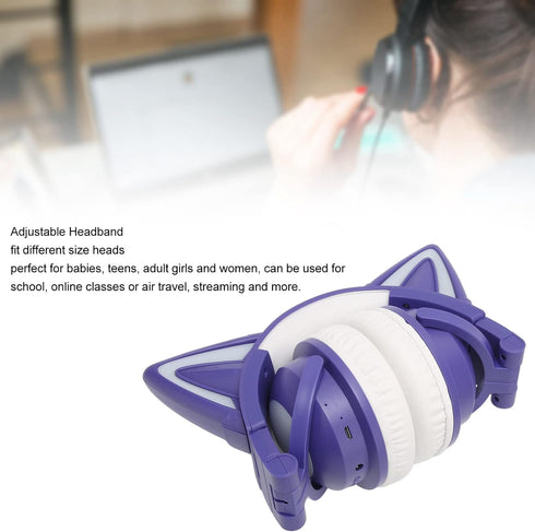 PUSOKEI RGB Cat Ear Headphone, Stereo Cute Gaming Bluetooth Headphones with 3.5mm Cable, Over Ear, Adjustable LED Light
