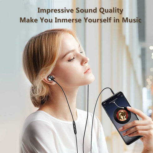 Shopify SEO: Black Wired in-Ear Headphones with Mic, Volume Control, Noise Cancelling, Powerful Bass, 3.5mm Jack for