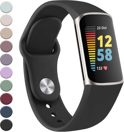 Meliya Compatible with Fitbit Charge 5 Bands, Soft Silicone Waterproof Replacement Strap for Fitness Tracker