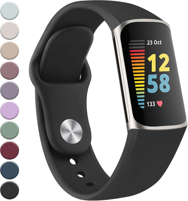 Meliya Compatible with Fitbit Charge 5 Bands, Soft Silicone Waterproof Replacement Strap for Fitness Tracker