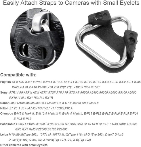 Foto&Tech 4-Piece Stainless Steel Camera Strap Triangle Split Ring Adapter & ABS Cap, Compatible with Fujifilm, Leica,