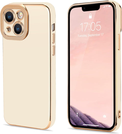 Lafunda iPhone 13 Case: Cute Luxury Golden Edge, Shockproof Soft TPU Bumper, Full Camera Protection, White for Women &