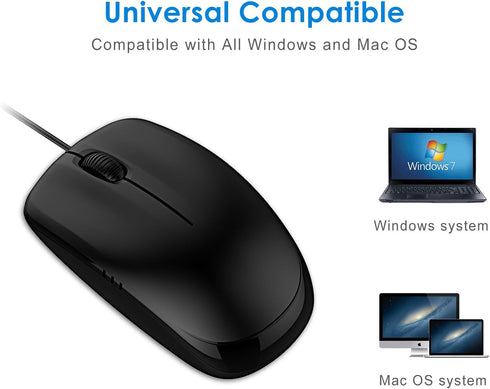 JETech 3-Button Wired USB Optical Mouse (Black) - 0776