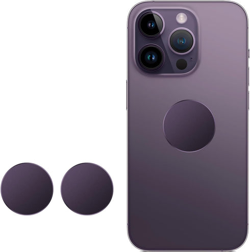 Metal Ring Plate for Phone Mount, Metal Stickers Plate for Magnetic Mounts, 1.26" Frosted Round, Purple (2 Pack)