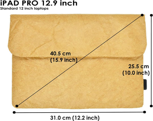 Vintage Tyvek Paper Tablet Sleeve Case, Water Repellent Bag for iPad, Surface, Galaxy Tab, 12inch Laptop Organizer