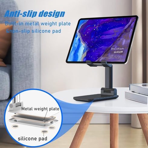 OGMAPLE MT-6 8 Phone Holder for Desk, Cell Phone Stand for Desk Universal Cellphone Stand Holder Foldable & Height