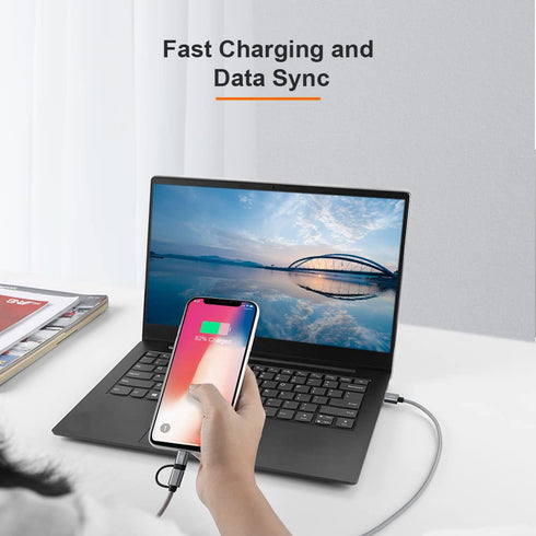 CableCreation 4FT 2-in-1 Charging Cable: MFi Certified Lightning & Micro USB for iPhone 13, 12, 11, X, 8, LG, HTC. Gray.