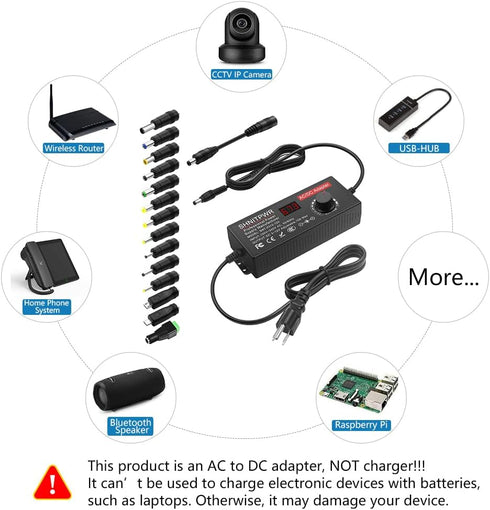 SHNITPWR 4V - 12V Power Supply, 10A 120W AC to DC Adapter, Voltage Adjustable Universal Converter with 14 Tips