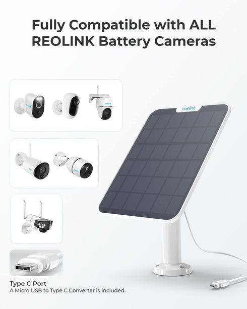 REOLINK 6W Solar Panel White, Non-Stop Power Supply for Wireless Battery Cameras, Waterproof, Adjustable Mount