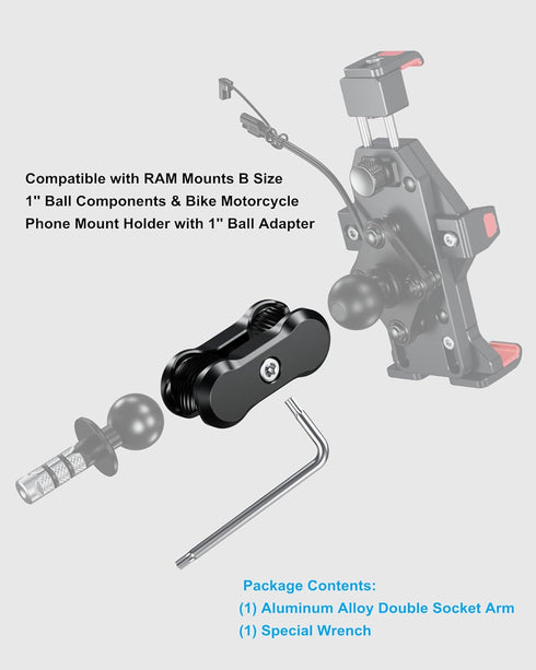 BRCOVAN Aluminum Alloy Anti-Theft Double Socket Arm | Compatible with RAM Mounts B Size 1'' Ball