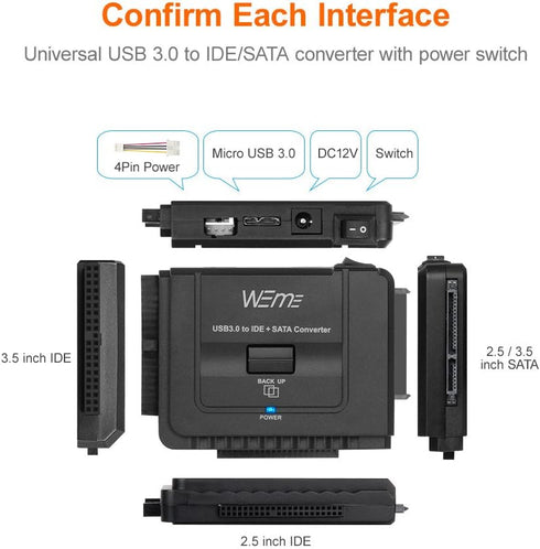 WEme USB 3.0 to SATA/IDE Adapter - Universal 2.5/3.5 Hard Drive Converter for HDD/SSD & IDE HDD Support
