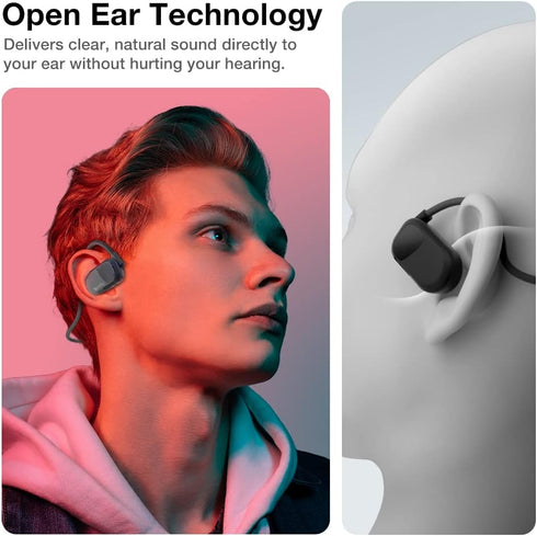 Purity Air Open Ear Headphones - True Air Conduction Wireless Bluetooth Open Ear Earbuds with Dual Mic for iPhone/Android - Secured Long Wearing Comfort, Sports Sweat Resistant (Black/Black)