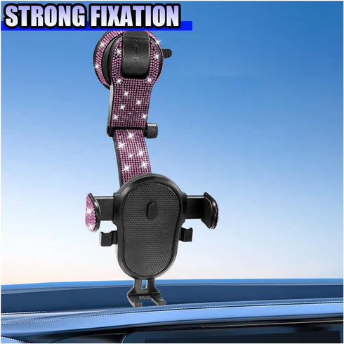 YoRise 360 Bling Car Phone Holder, Rhinestone Rotatable Auto Smartphone Stand with Adjustable Arm & Suction Cup Base