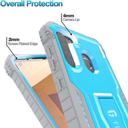 FITO Samsung Galaxy A21 Case, Dual Layer Shockproof Heavy Duty with Screen Protector, Blue