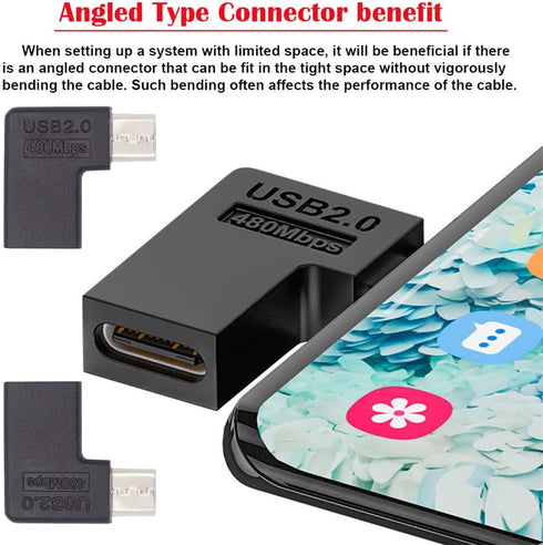 xiwai 90/360 Degree Angled USB-C to Micro USB Adapter 4 Pack, USB2.0 Type C Female to Micro USB Male for Phone Tablet