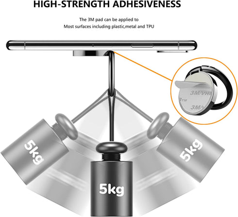 Cell Phone Ring Holder Stand, 360 Degree Rotation Finger Ring Kickstand with Polished Metal Phone Grip for Magnetic Car