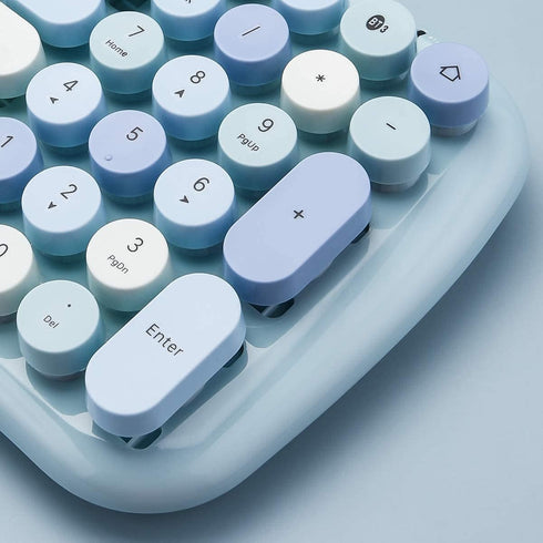 MOFII Bluetooth Wireless Keyboard, Retro Aesthetic with Colorful Round Keys, Connects 3 Devices - Blue