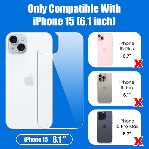 iPhone 15 Tempered Glass Screen Protector 3-in-1: Front, Back & Camera Protection (6.1 inch) - Ultimate Defense!